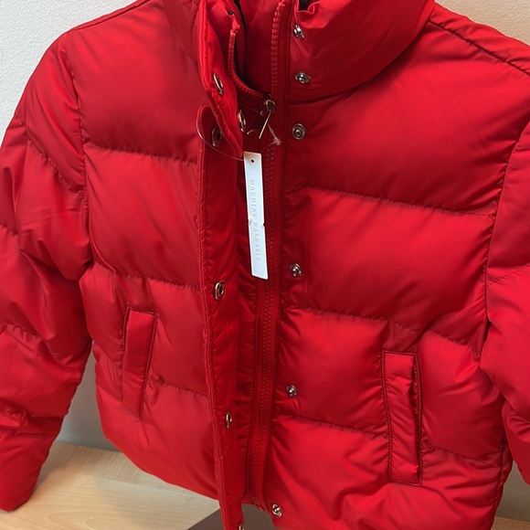 GB Girls Red Puffer Stand Collar Zip & Snap Placket Jacket - Picture 4 of 8
